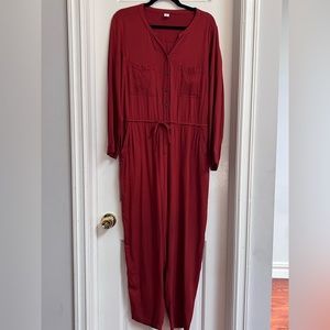 Rusty red Old Navy long-sleeve jumpsuit